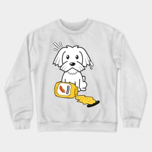 Funny white dog spills a jar of mustard Crewneck Sweatshirt